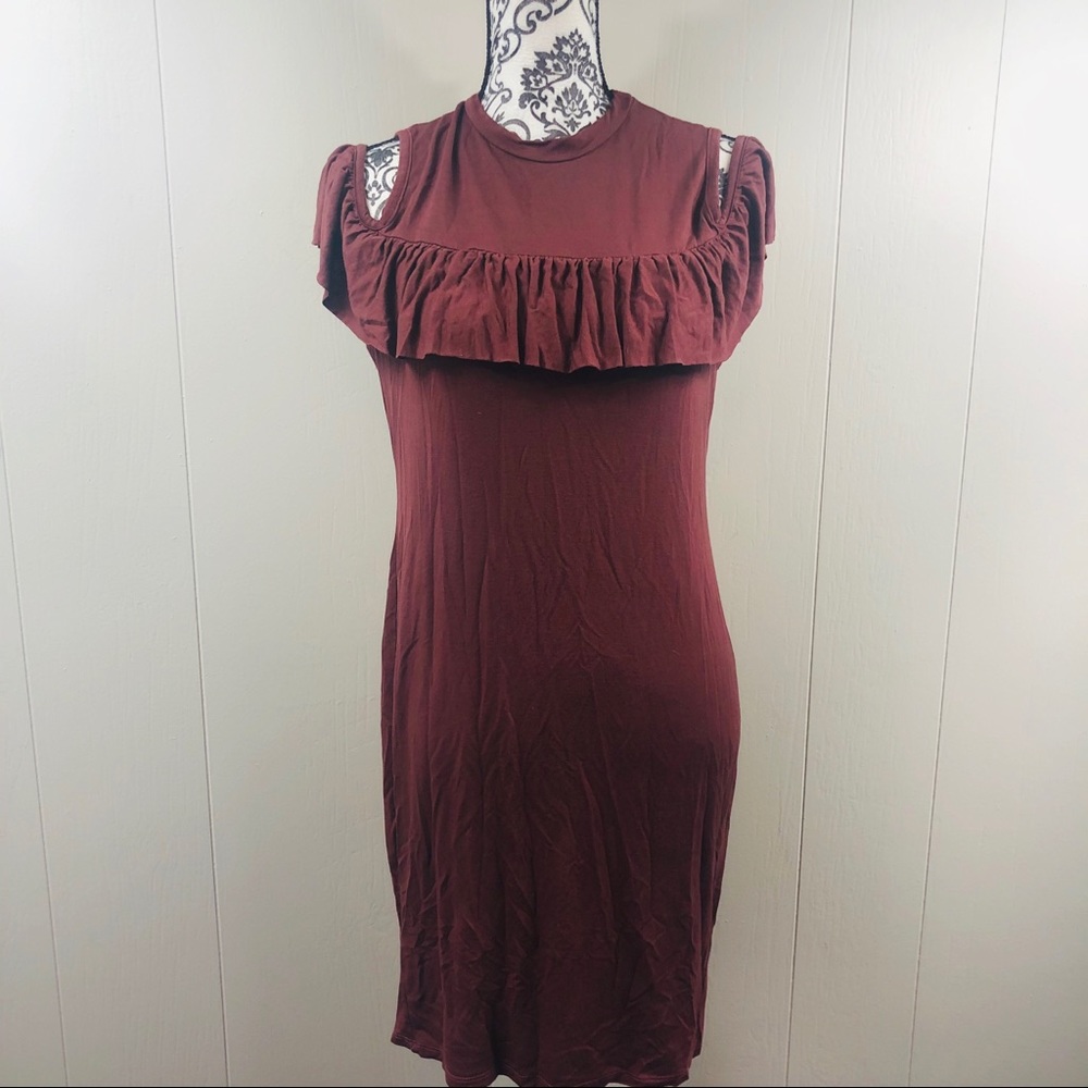 Burnt Sienna Cold Shoulder Dress Size Size Medium